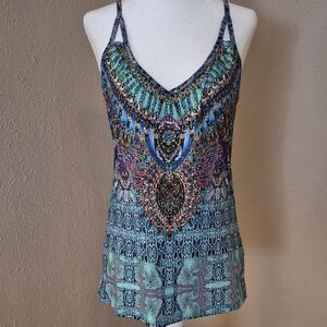 VENUS Blue Green Patterned V-Neck Camisole